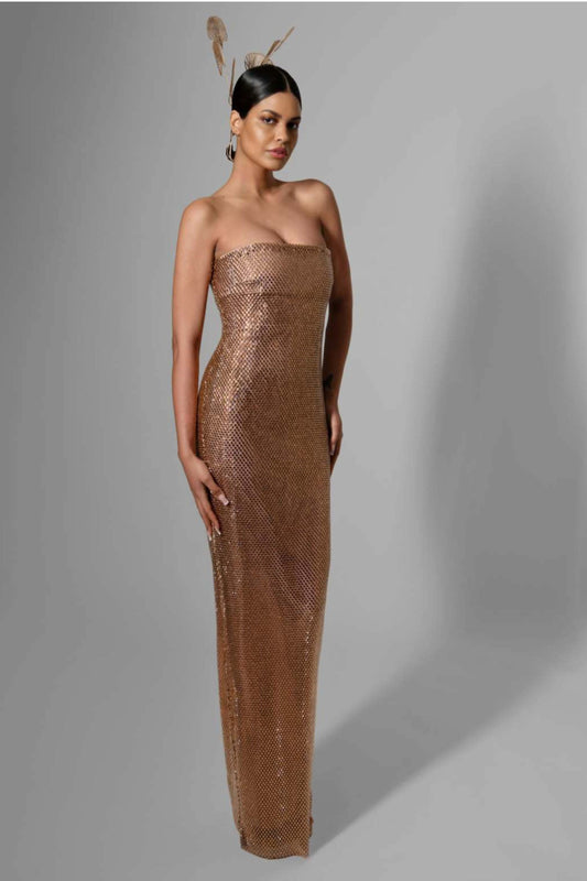 Vestido de lentejuelas color bronce