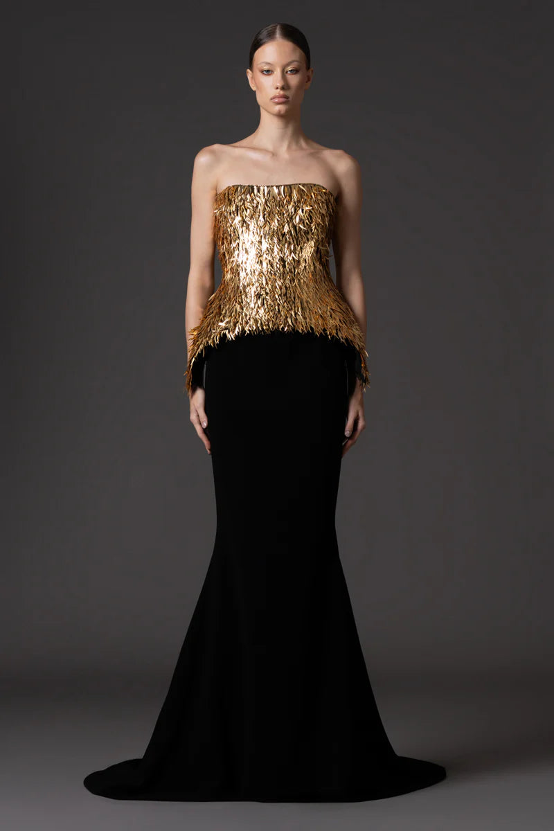 Gold Spike Corset & Black Crêpe Dress