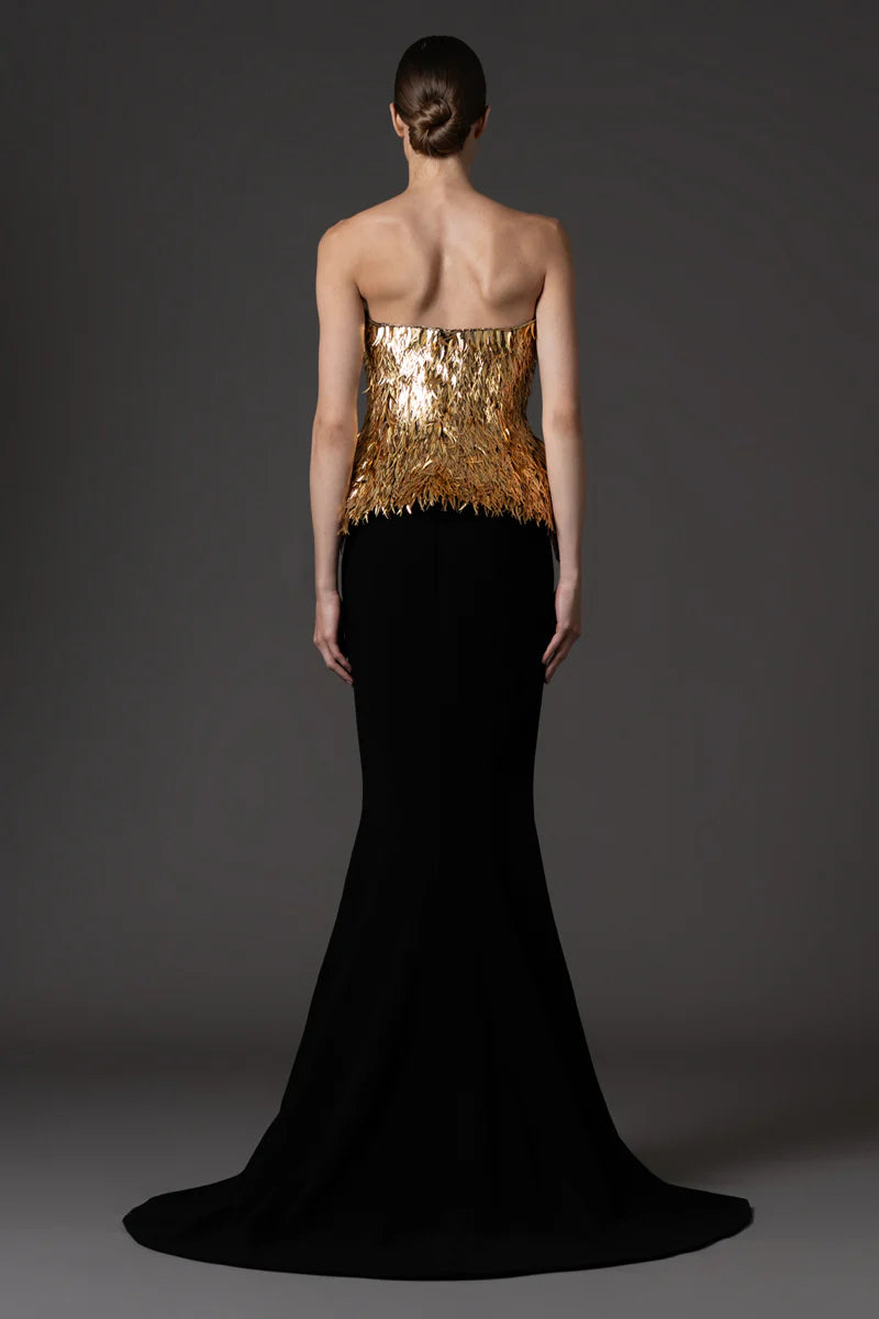 Gold Spike Corset & Black Crêpe Dress