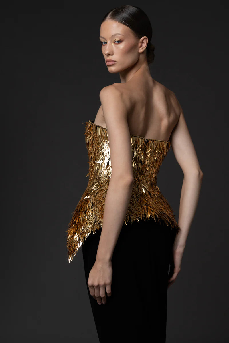 Gold Spike Corset & Black Crêpe Dress