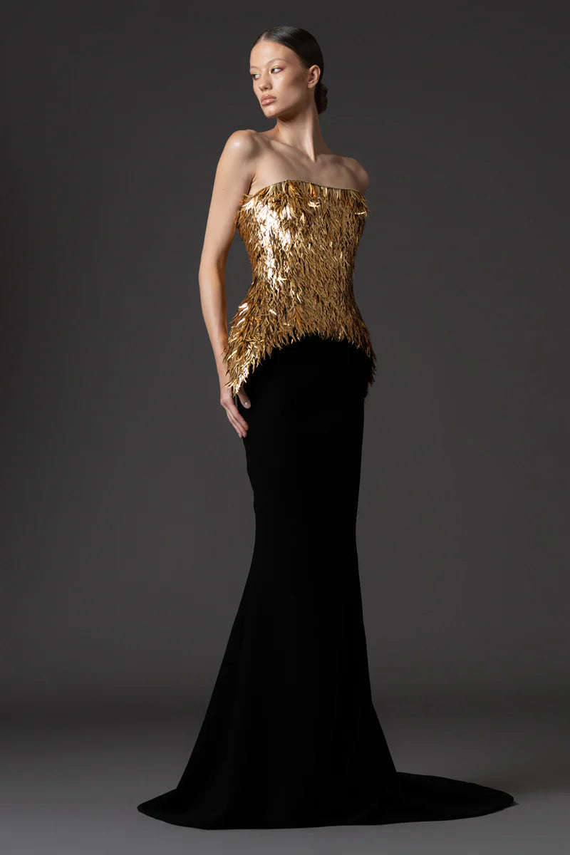Gold Spike Corset & Black Crêpe Dress