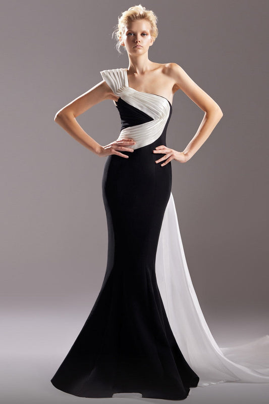 Crepe with Organdie-Enhanced Shoulder Gown