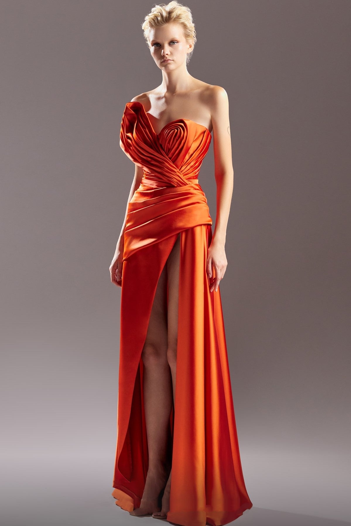 Sculpted Bodice Satin Gown