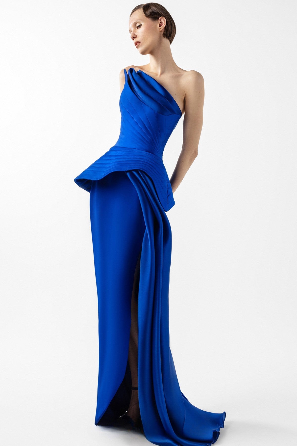 Royal Blue Corset Peplum Gown