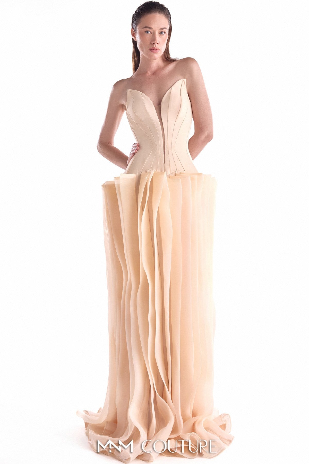 Sculptural Angled Deep-V Gown
