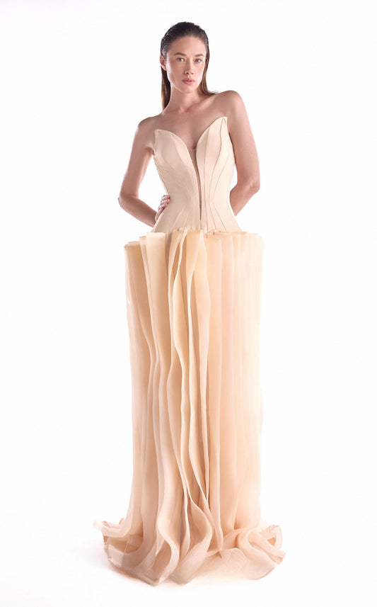 Sculptural Angled Deep-V Gown