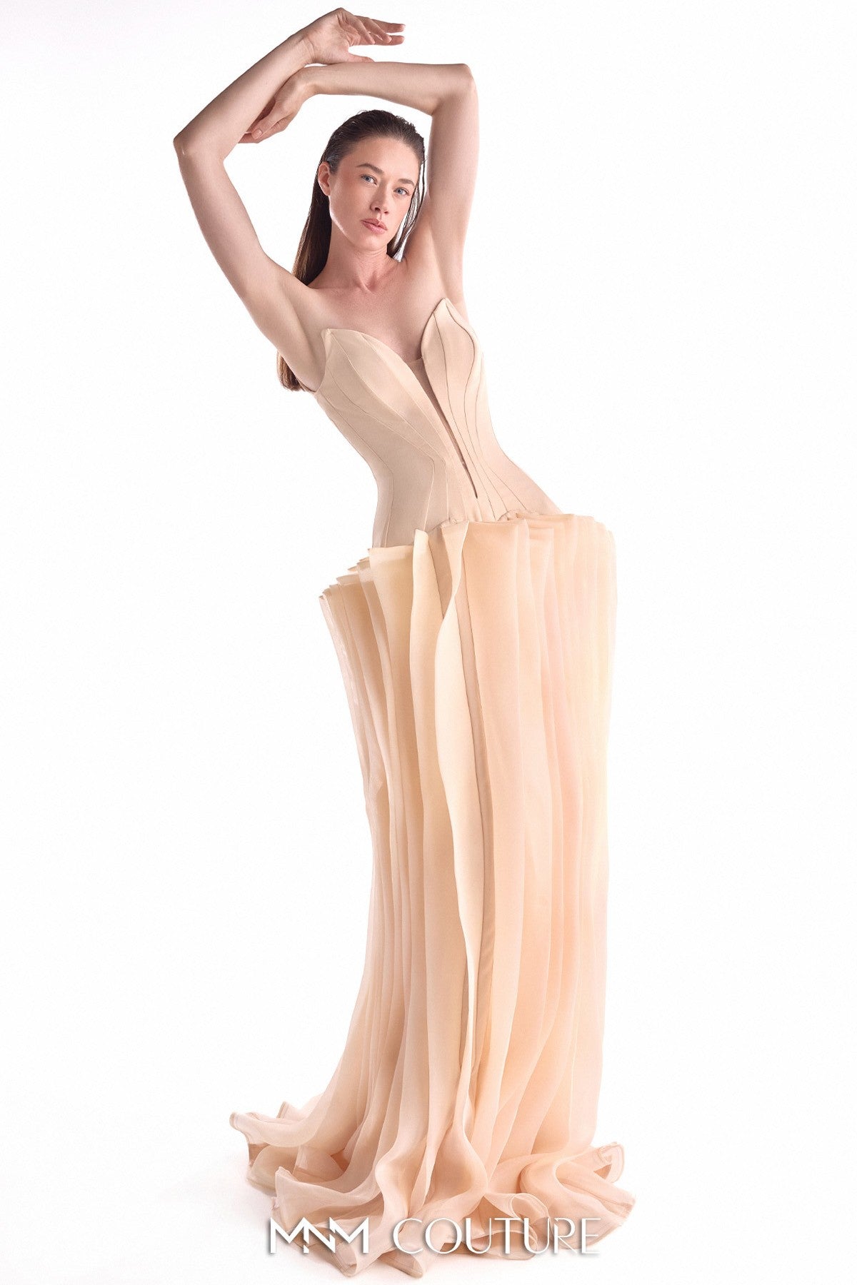 Sculptural Angled Deep-V Gown