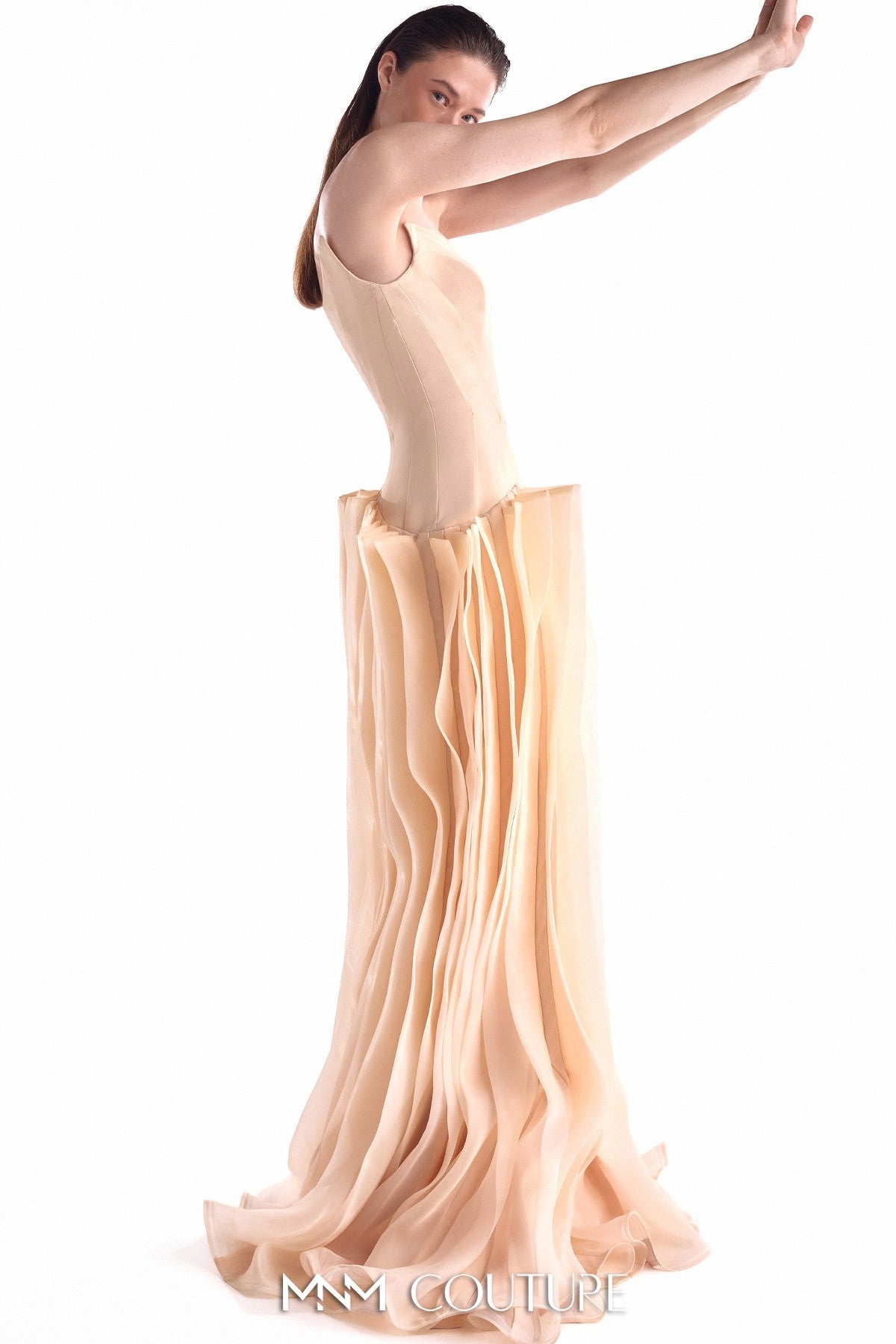 Sculptural Angled Deep-V Gown
