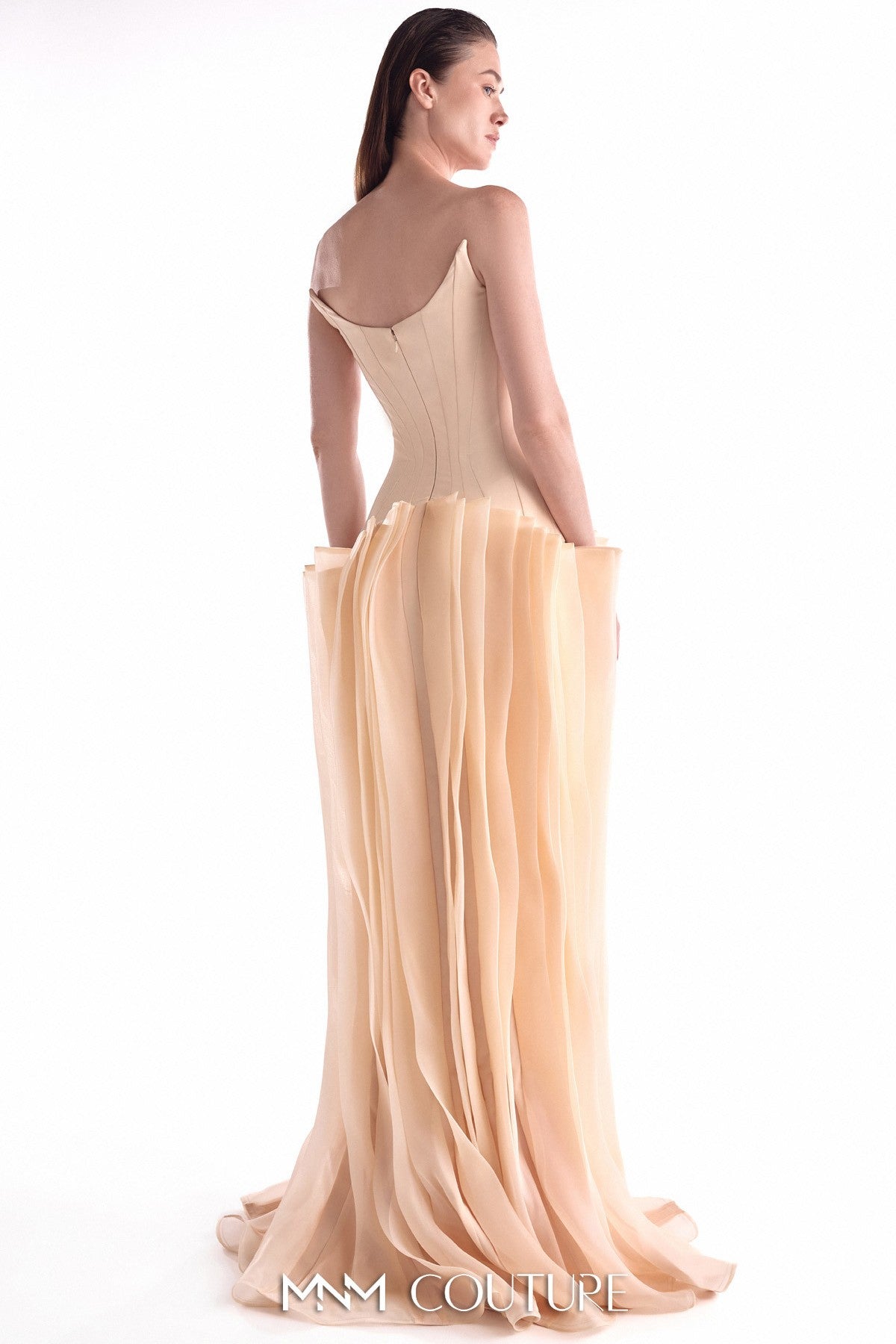 Sculptural Angled Deep-V Gown