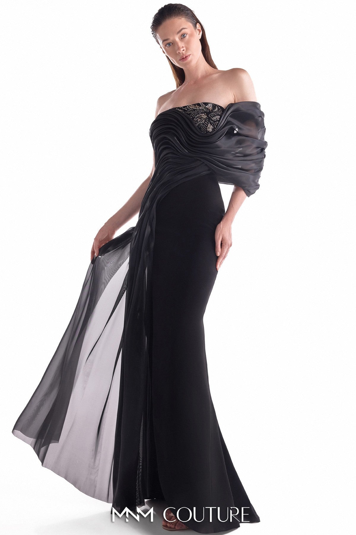 Nocturne Draped Off-Shoulder Gown