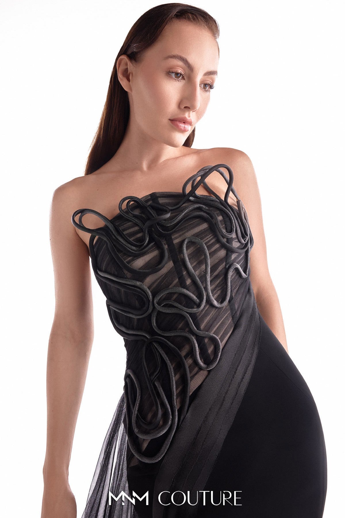 Artfully Corded Illusion Bodice Black Gown