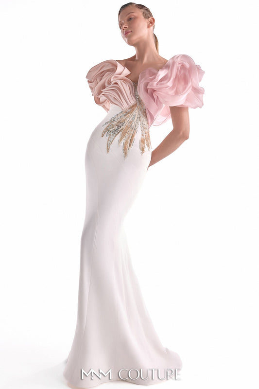 Blooming Blush Shoulders Embellished Mermaid Gown