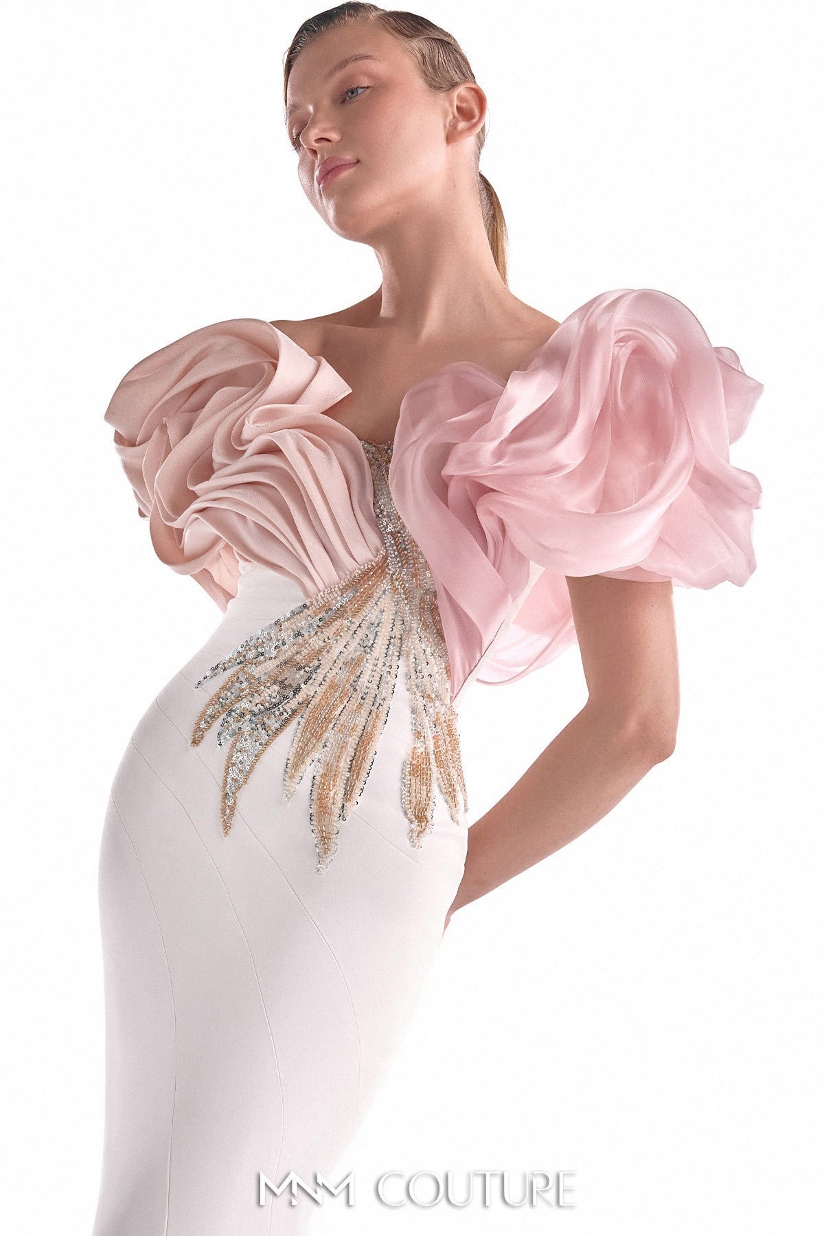 Blooming Blush Shoulders Embellished Mermaid Gown