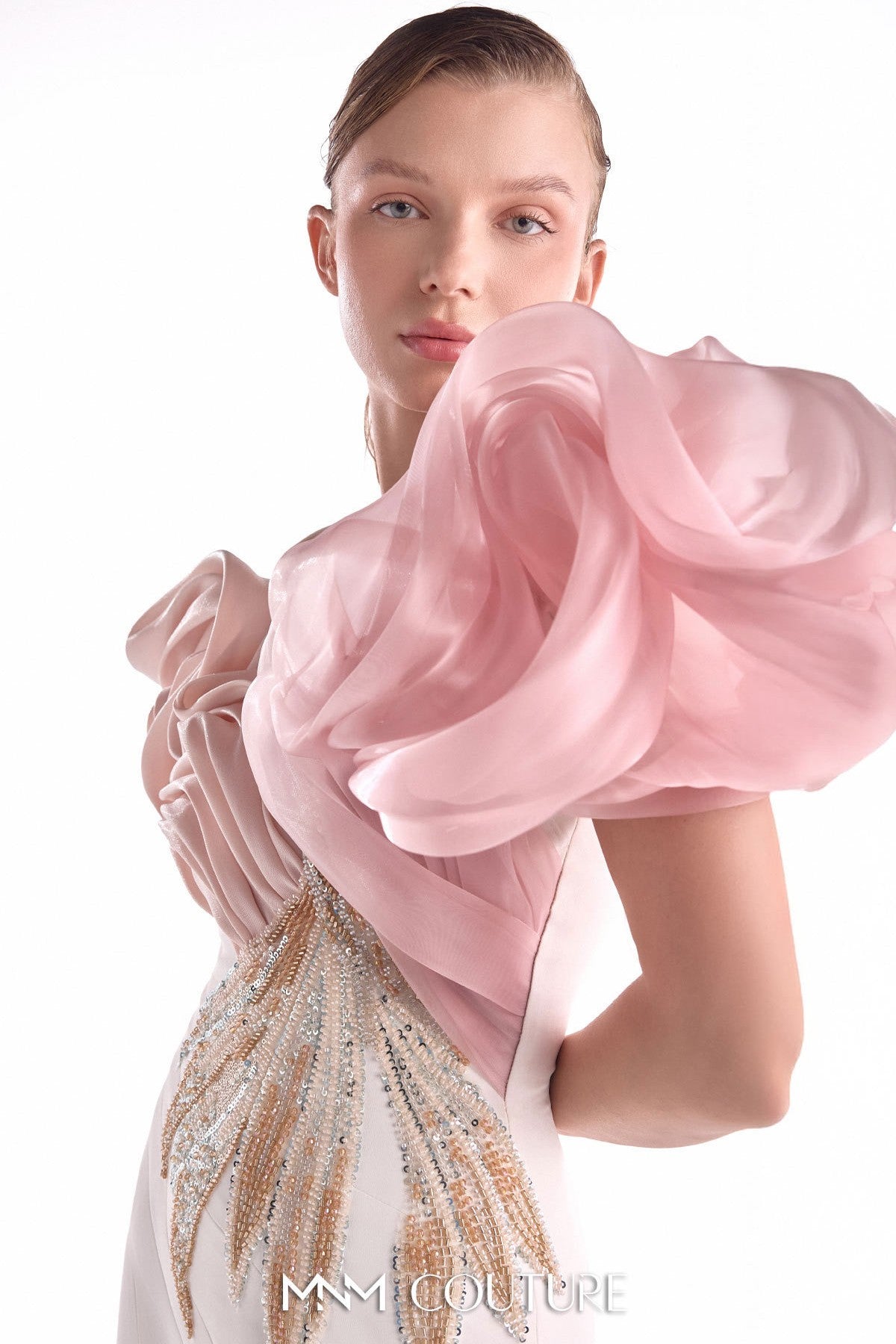 Blooming Blush Shoulders Embellished Mermaid Gown