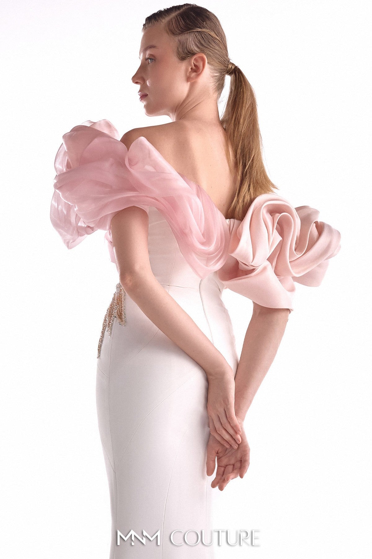 Blooming Blush Shoulders Embellished Mermaid Gown