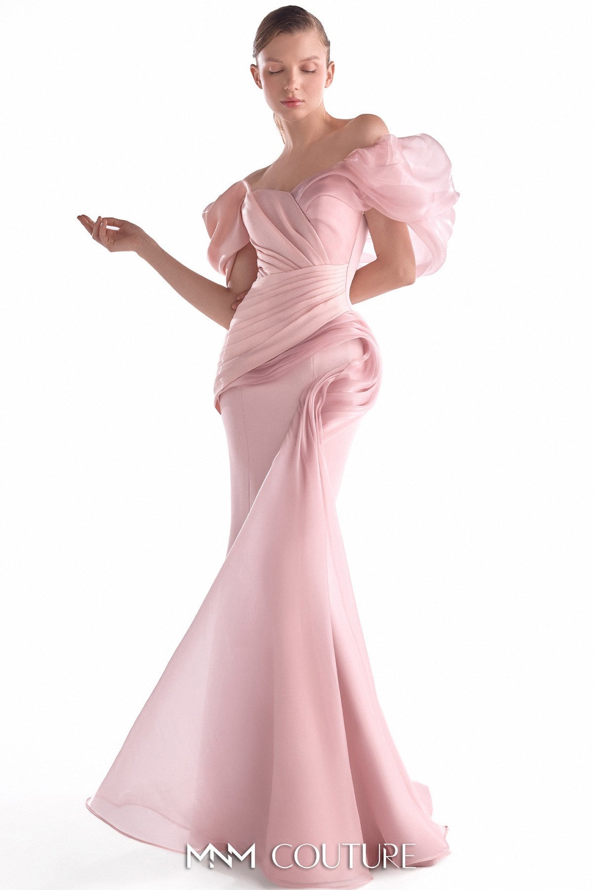 Asymmetrical Mixed Media Pink Mermaid Gown