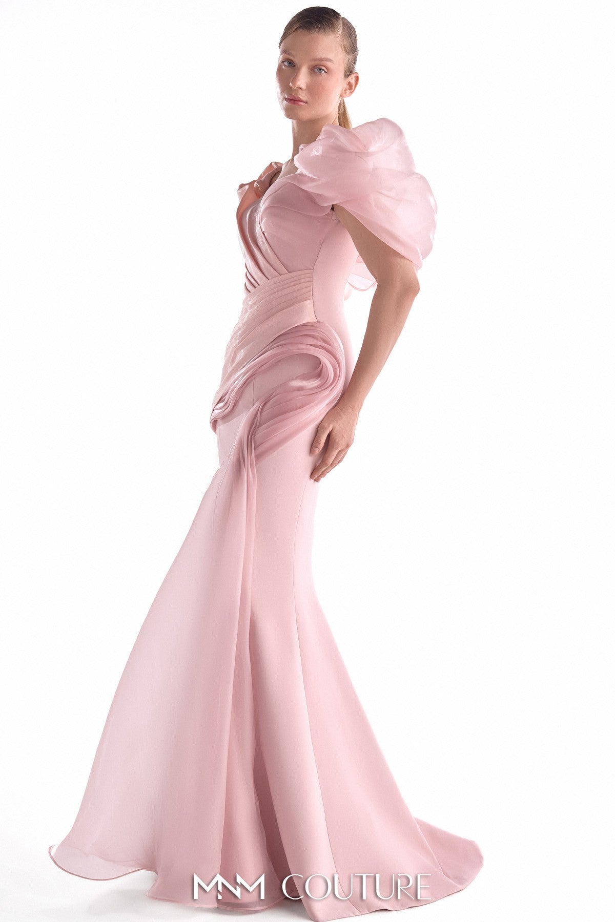Asymmetrical Mixed Media Pink Mermaid Gown