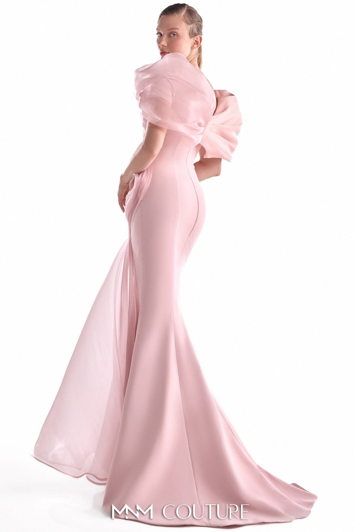 Asymmetrical Mixed Media Pink Mermaid Gown