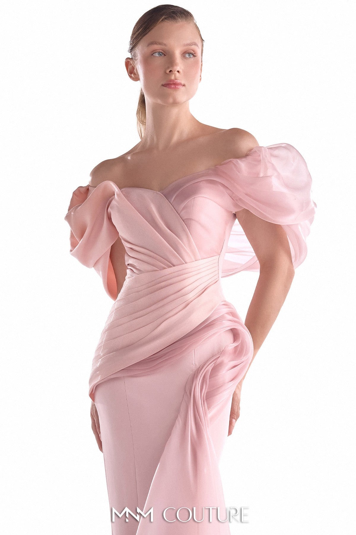 Asymmetrical Mixed Media Pink Mermaid Gown