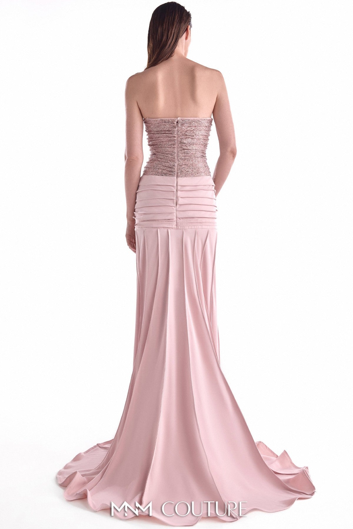 Powder Pink Sequined Lace and Crepe Gown