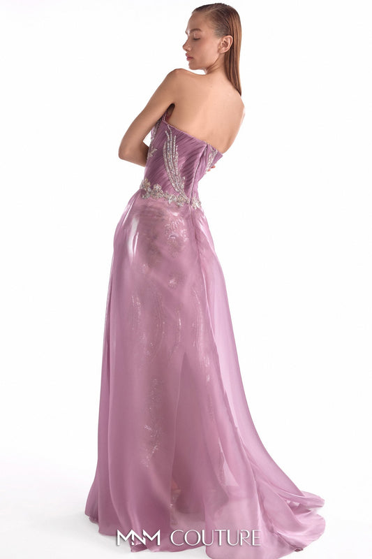Vestido de encaje floral y organza color rosa viejo