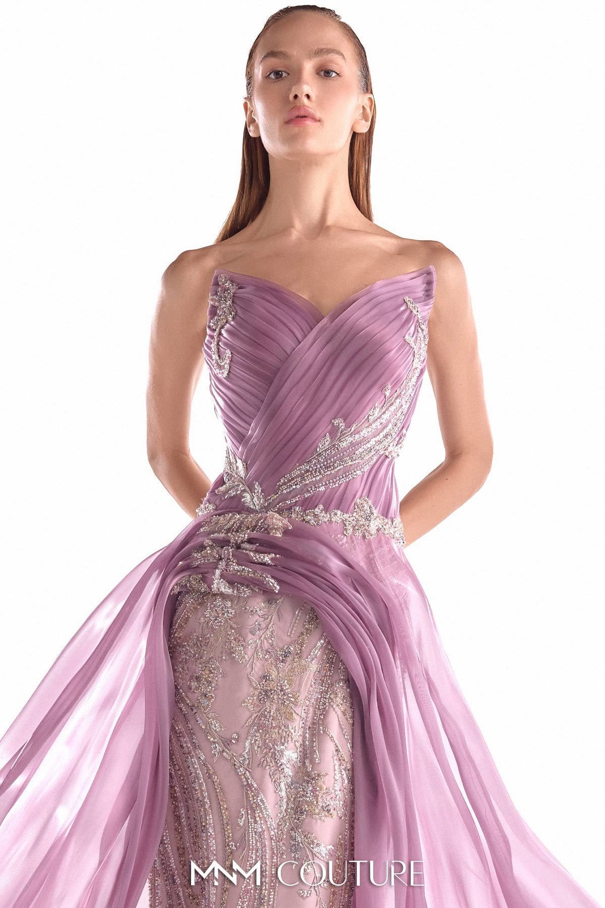 Old Rose Floral Lace and Organza Gown