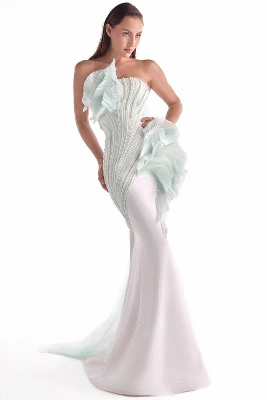 Mint-Kissed Pearl Off-White Mermaid Gown