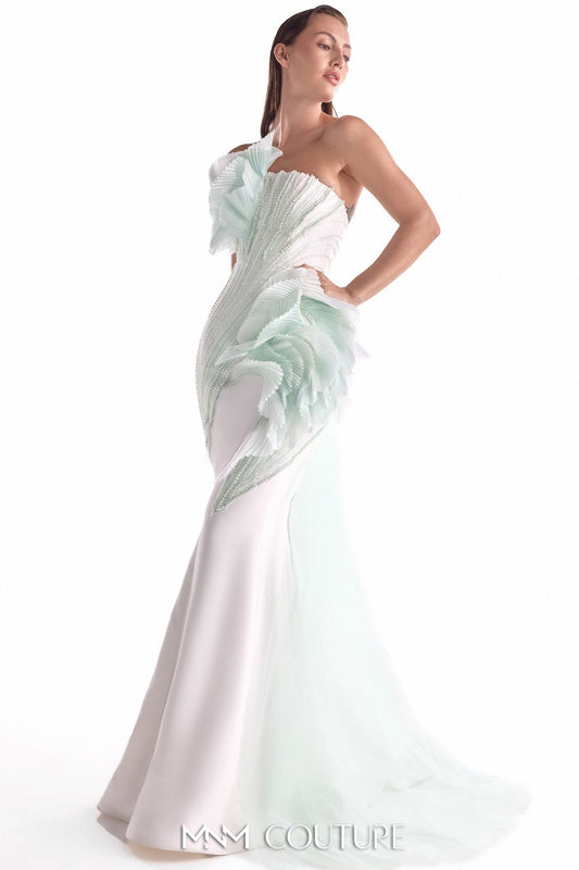 Mint-Kissed Pearl Off-White Mermaid Gown