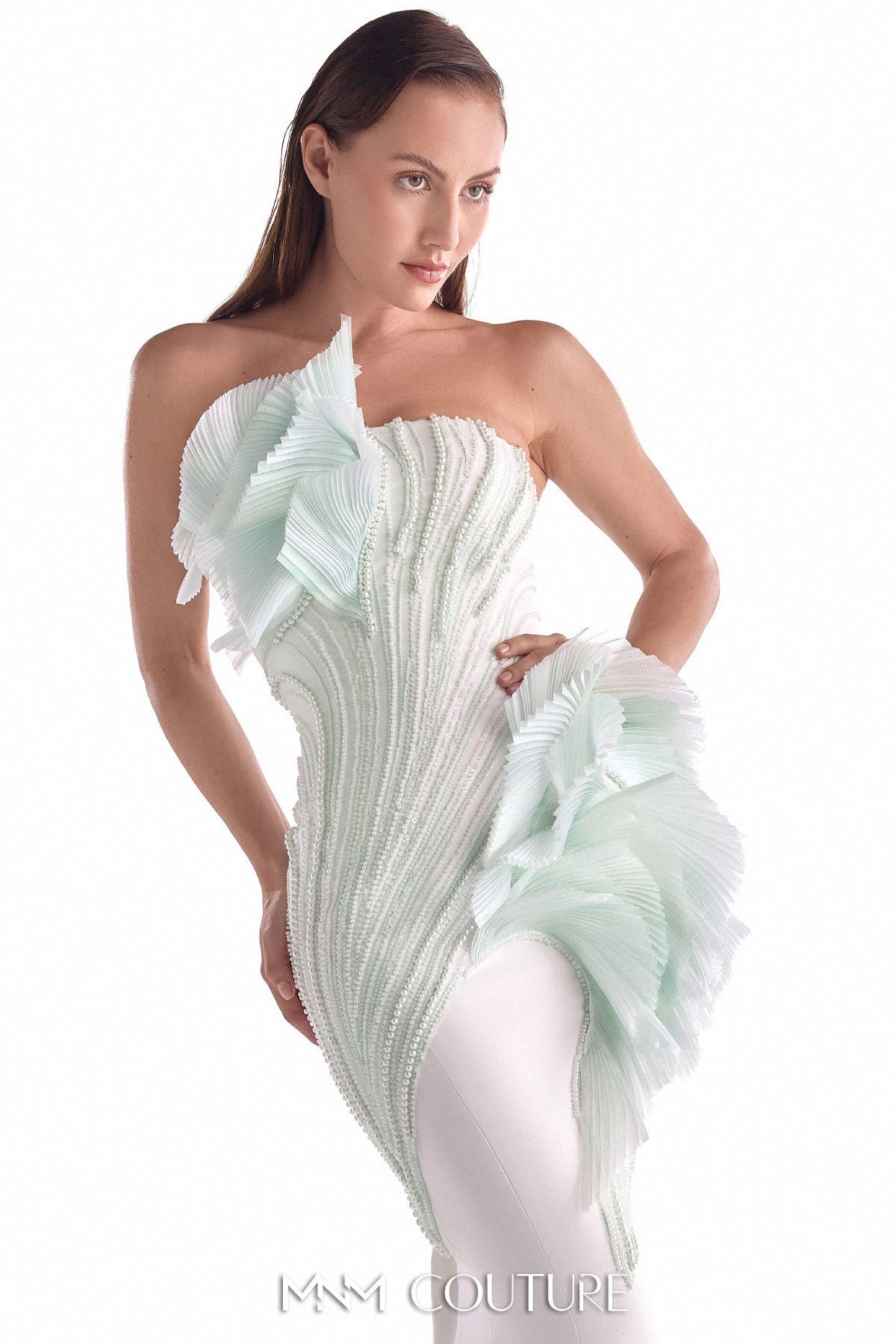 Mint-Kissed Pearl Off-White Mermaid Gown