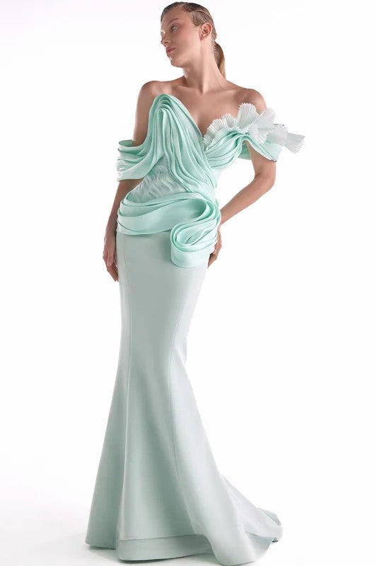 Ethereal Tide Mint Organza Mermaid Gown
