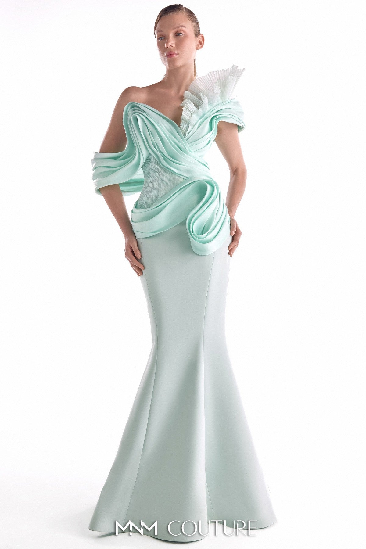 Ethereal Tide Mint Organza Mermaid Gown