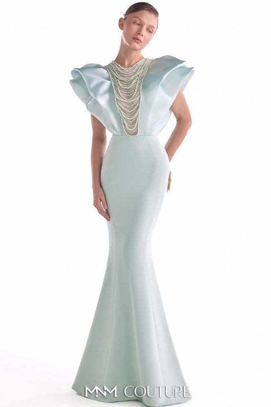 Ethereal Mint Mermaid Gown with Pearl Drapery