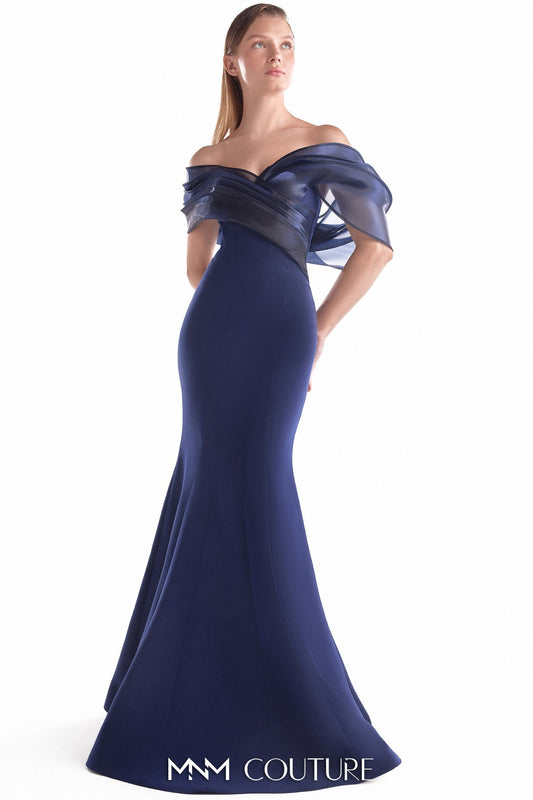 Timeless Navy Off-Shoulder Mermaid Gown
