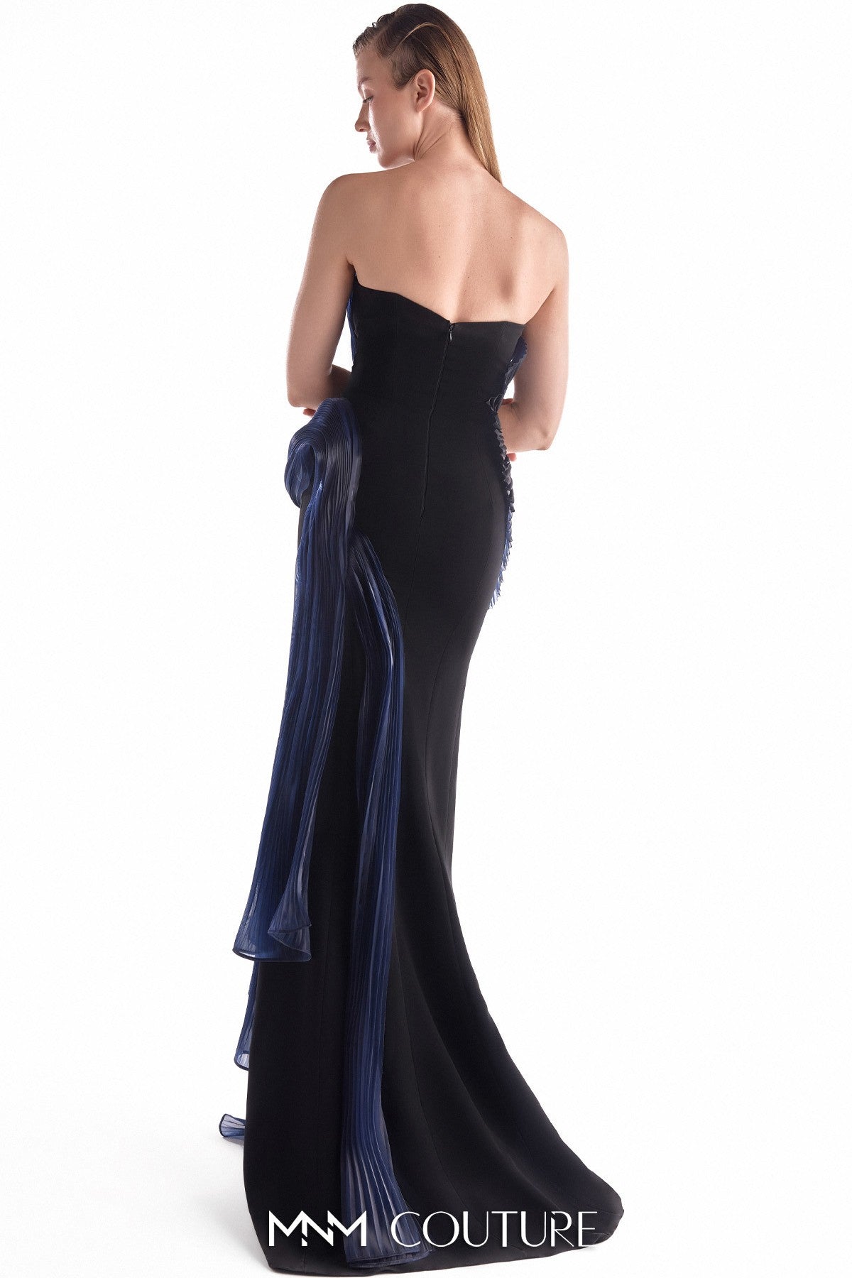 Midnight Blue Pleated Liquid Sculpture Gown