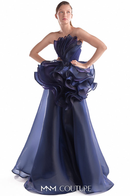 Midnight Bloom Sculptural Fluid Organza Gown