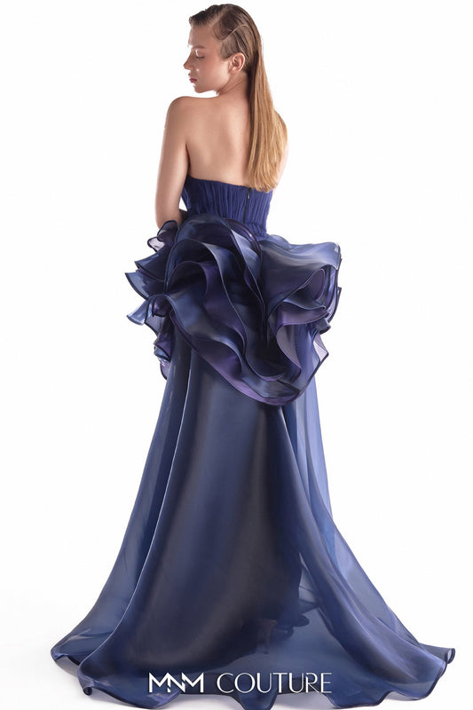 Midnight Bloom Sculptural Fluid Organza Gown