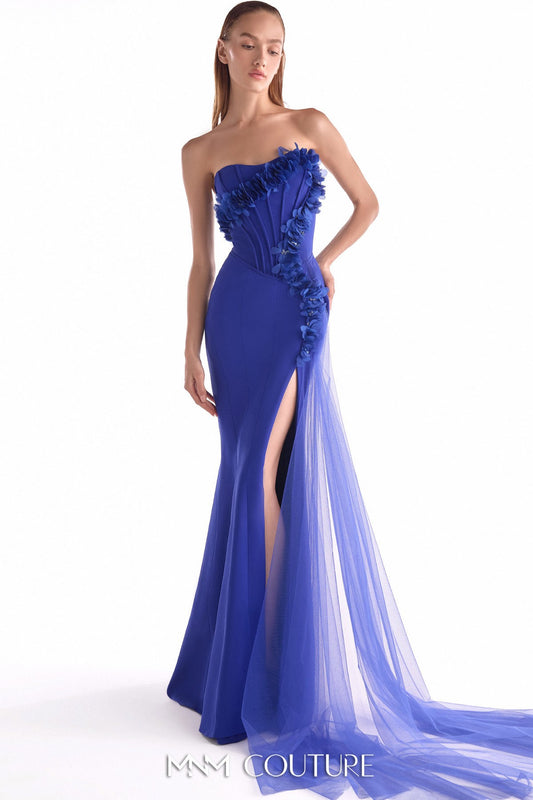 Boned Royal Blue Floral Embellished Corset Gown