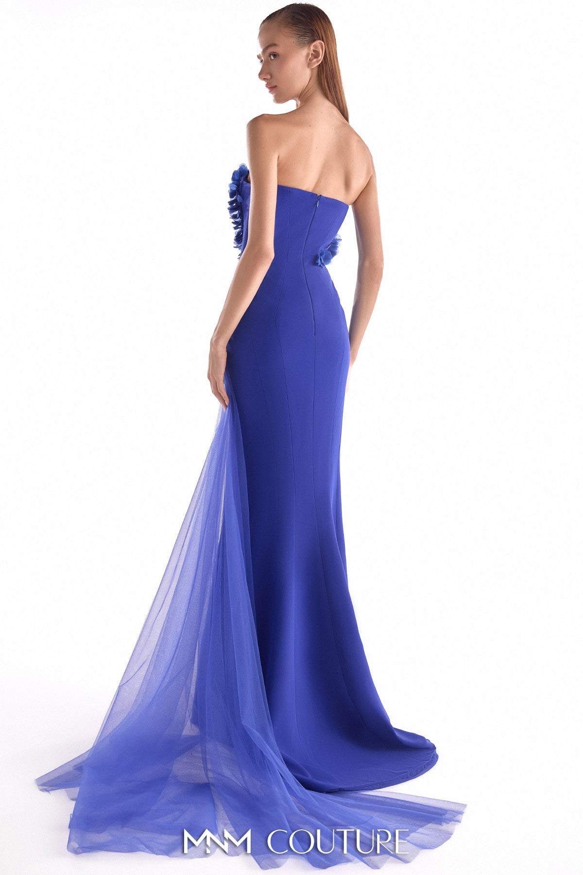 Boned Royal Blue Floral Embellished Corset Gown