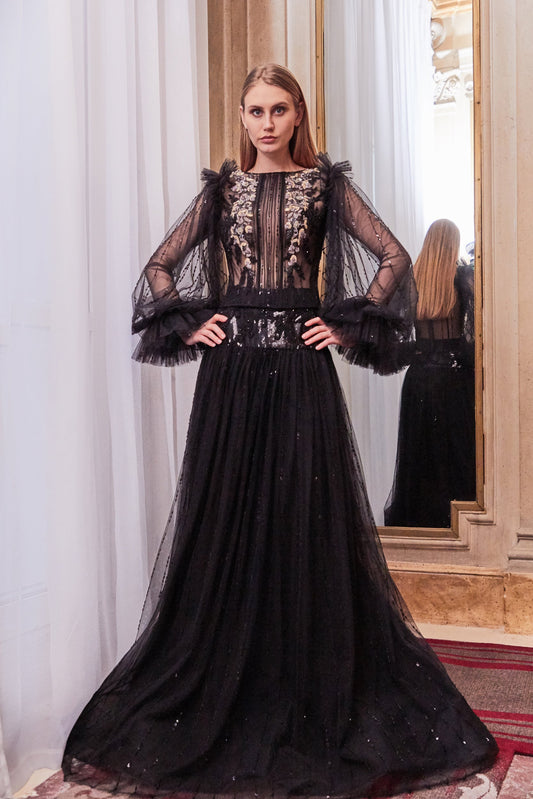 Sheer Long Sleeve Top and A-Line Skirt