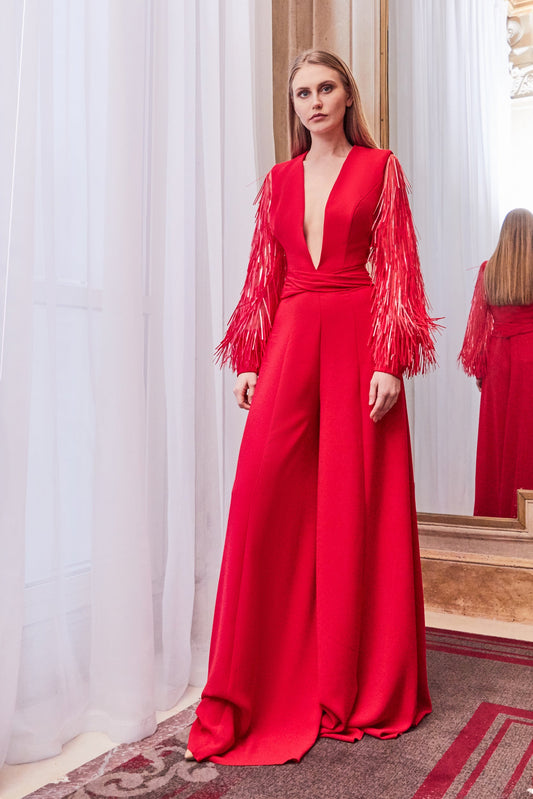 Long Fringe Sleeve Jumpsuit