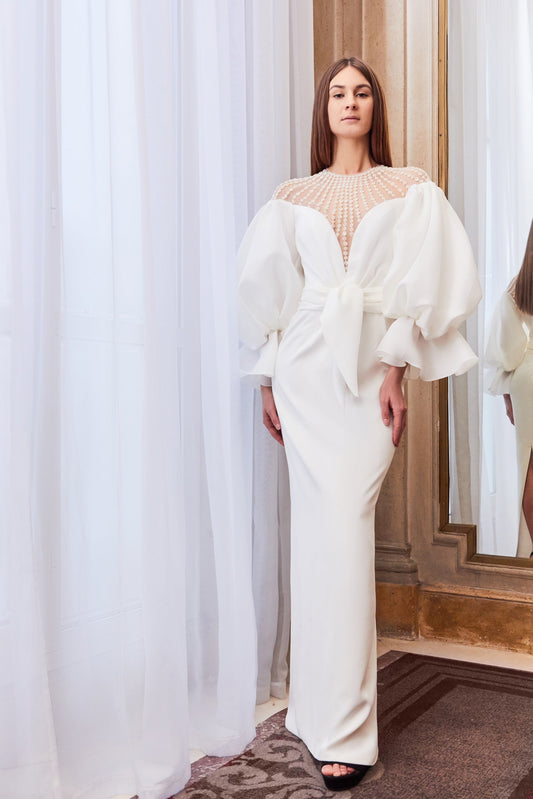 Long Puff Sleeve Column Gown