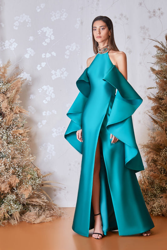 Cold Shoulder Slit Gown