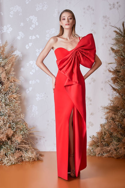 One-Shoulder Sculpted Bow Gown