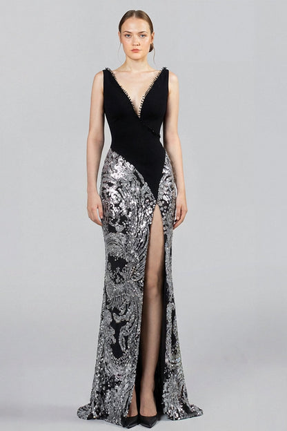 V-Neck Sequin Mermaid Gown