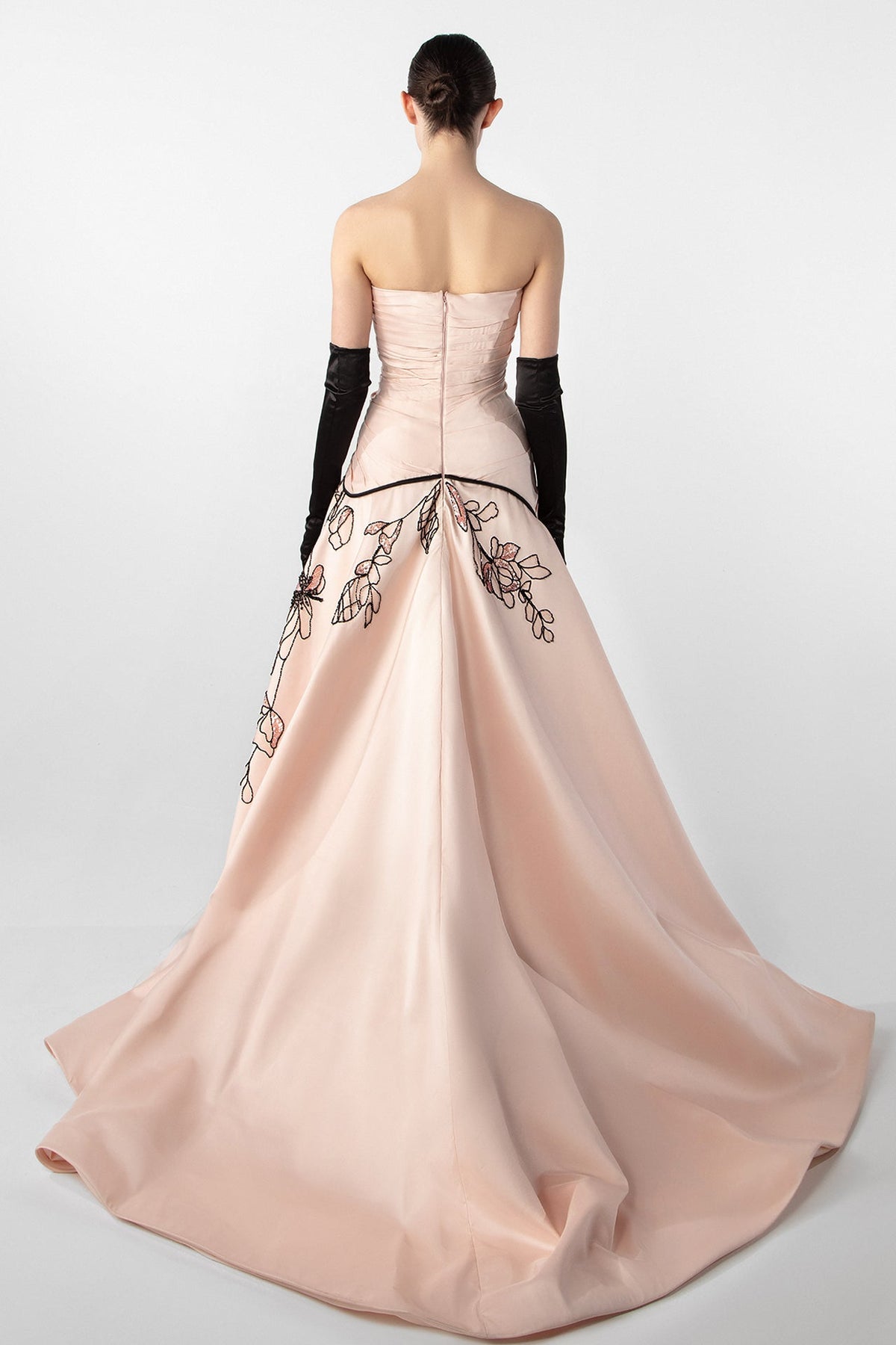 Embroidered Skirt Strapless Gown