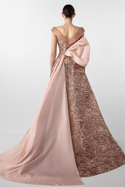 V-Neck Sequin Bow Gown