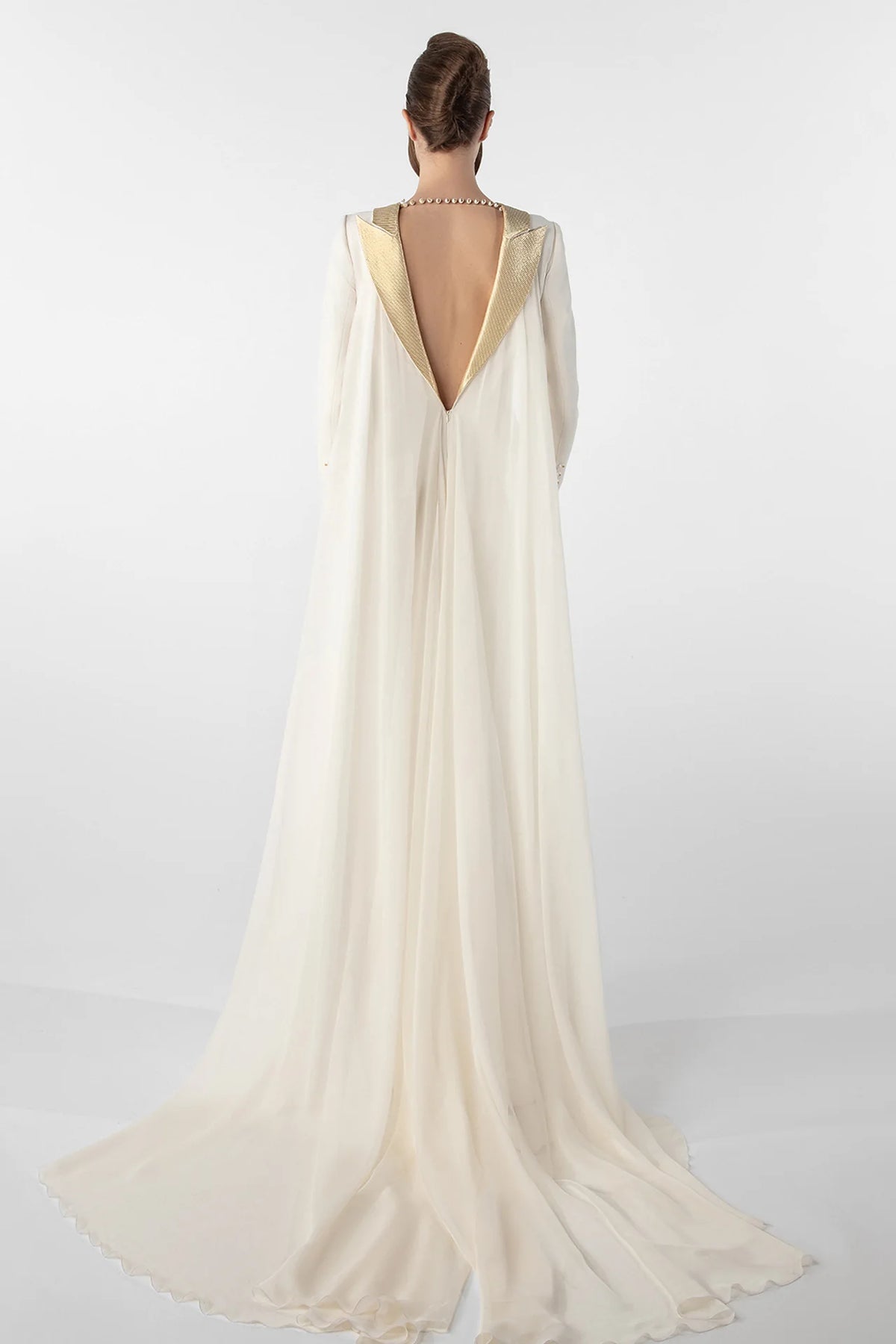 Crepe Gown with Metallic Collar