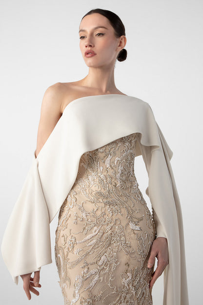 One-Shoulder Embroidered Mermaid Gown