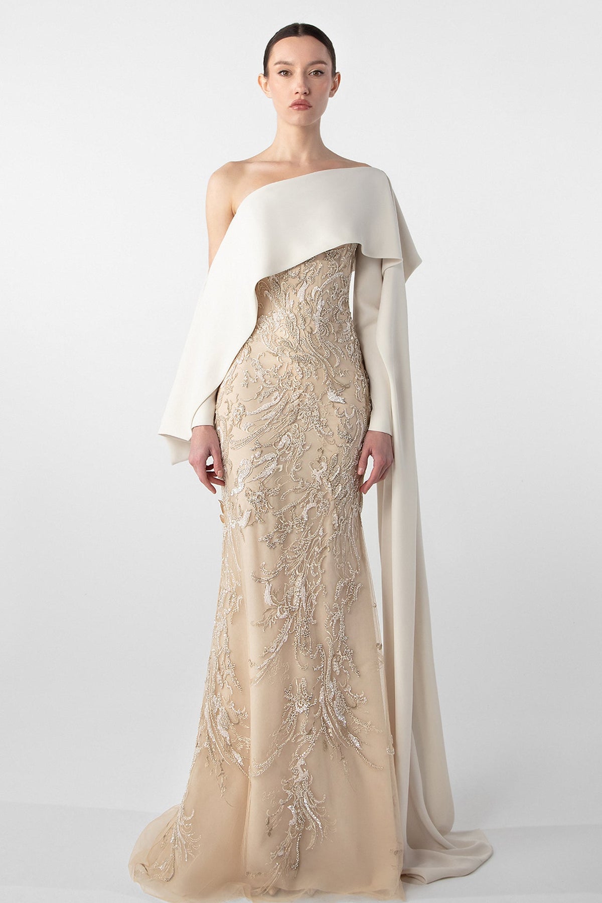 One-Shoulder Embroidered Mermaid Gown