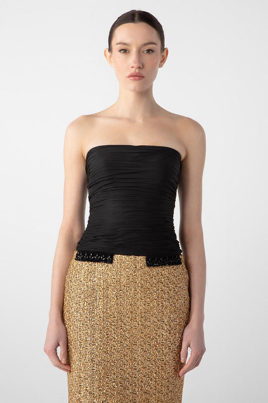 Strapless Tweed and Chiffon Gown